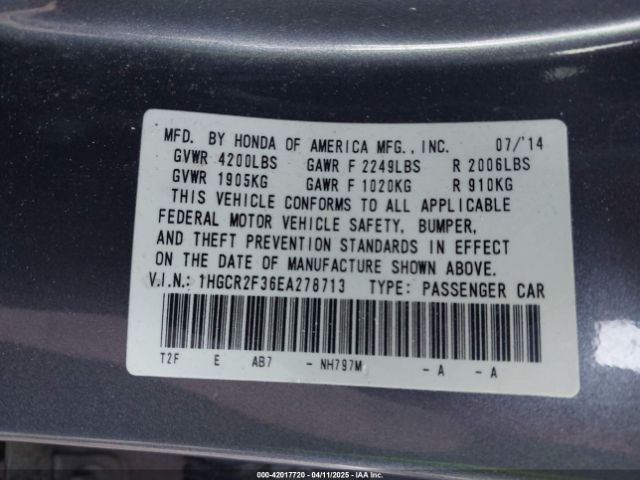 1HGCR2F36EA278713 Honda ACCORD LX