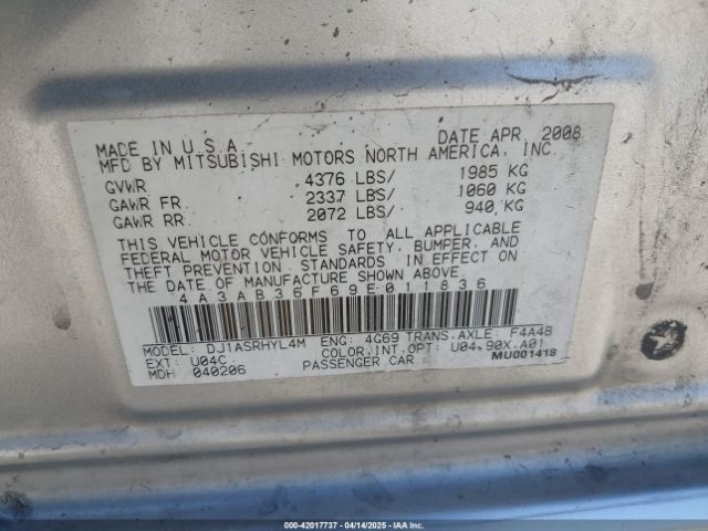 2009 MITSUBISHI GALANT 4A3AB36F69E011836 Photo 8