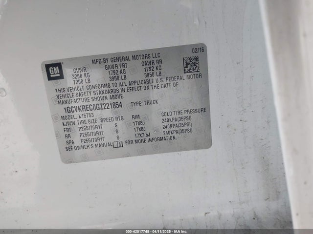 1GCVKREC0GZ221854 Chevrolet Silverado 1500 1lt