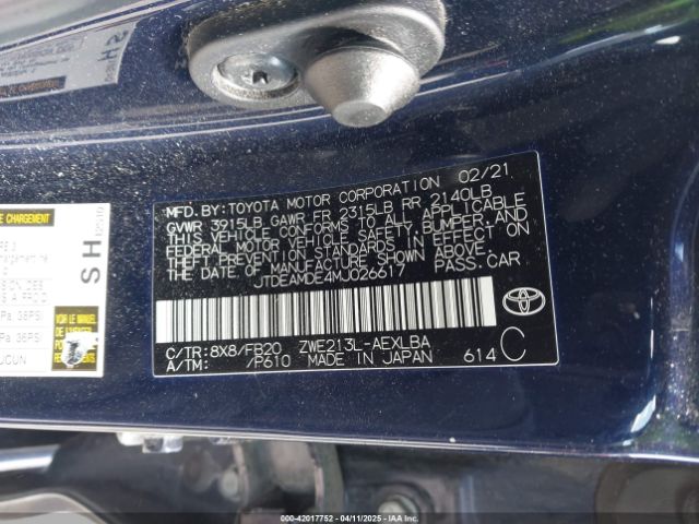 JTDEAMDE4MJ026617 Toyota Corolla Hybrid Le