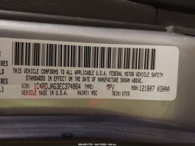 1C4RDJAG3EC374864 Dodge Durango Sxt