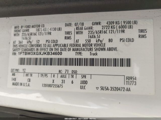 1FTBW3XGXJKB34600 Ford Transit-350