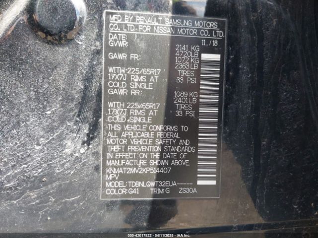 KNMAT2MV2KP514407 Nissan ROGUE SV