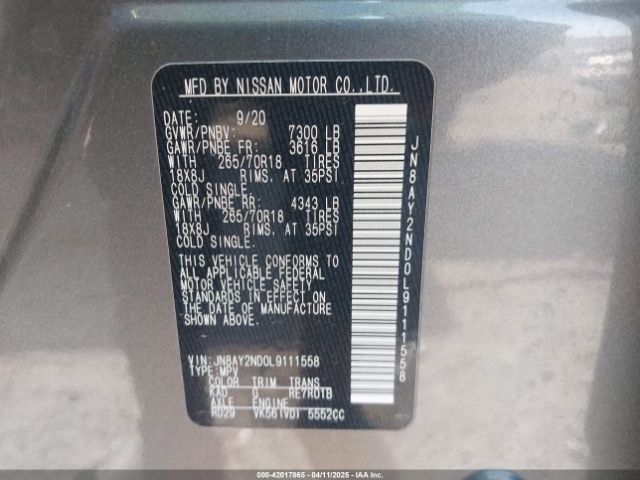 JN8AY2ND0L9111558 Nissan Armada Sv 2wd