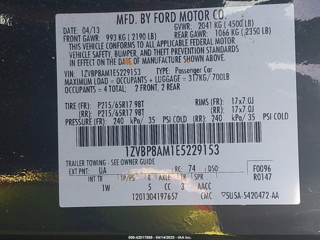1ZVBP8AM1E5229153 Ford Mustang V6