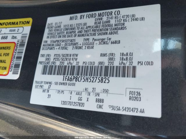 1FA6P8CF5H5275825 Ford MUSTANG GT