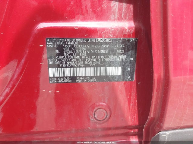 2T3DFREV7FW331624 Toyota Rav4 Limited