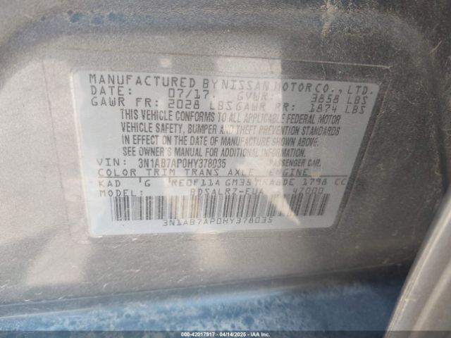 3N1AB7AP0HY378035 Nissan SENTRA SR