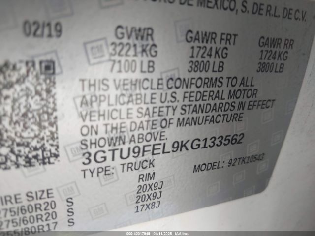 3GTU9FEL9KG133562 GMC Sierra 1500 Denali