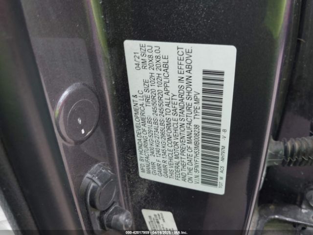 5FNYF7H53MB008238 Honda Passport 2wd Ex-l