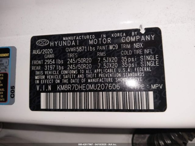 KM8R7DHE0MU207606 Hyundai gdi lambda ii