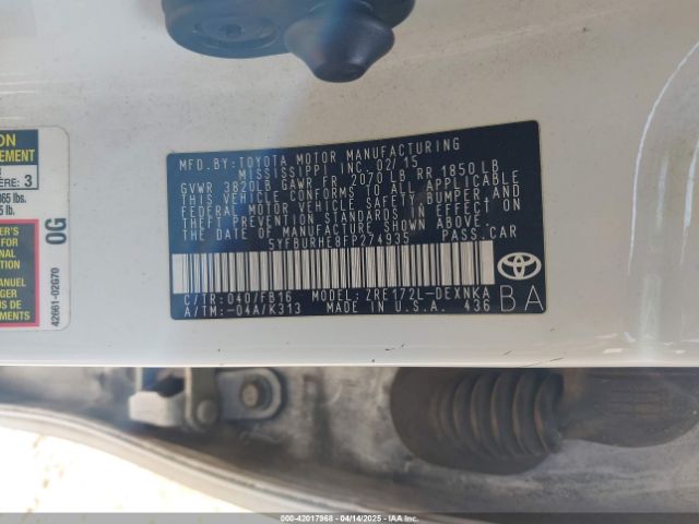 5YFBURHE8FP274935 Toyota COROLLA LE