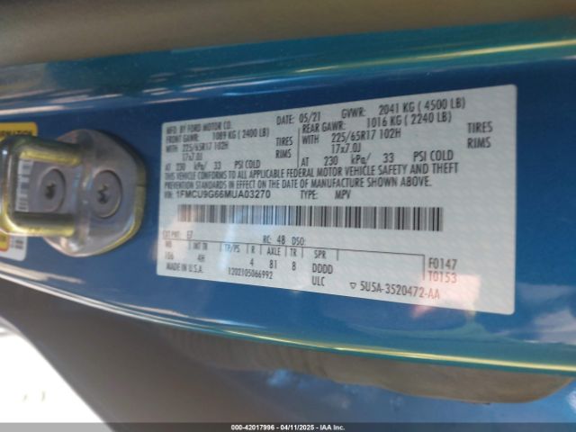 1FMCU9G66MUA03270 Ford ESCAPE SE