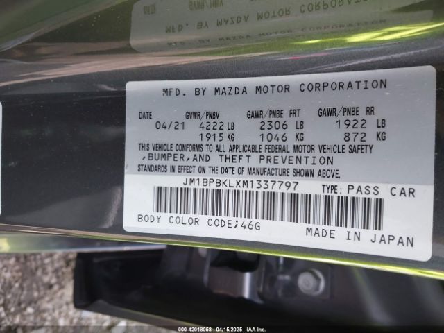 JM1BPBKLXM1337797 Mazda Mazda3 Hatchback Select