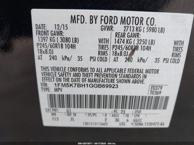 Ford Explorer 2016 1FM5K7BH1GGB69923 Image 9