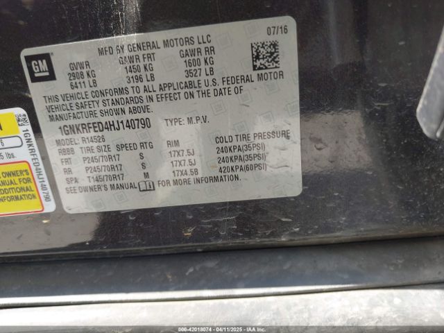 1GNKRFED4HJ140790 Chevrolet Traverse Ls