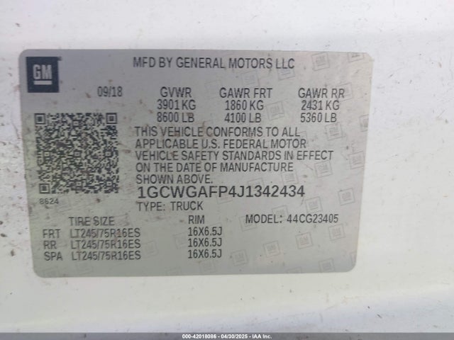 1GCWGAFP4J1342434 Chevrolet Express 2500 Work Van