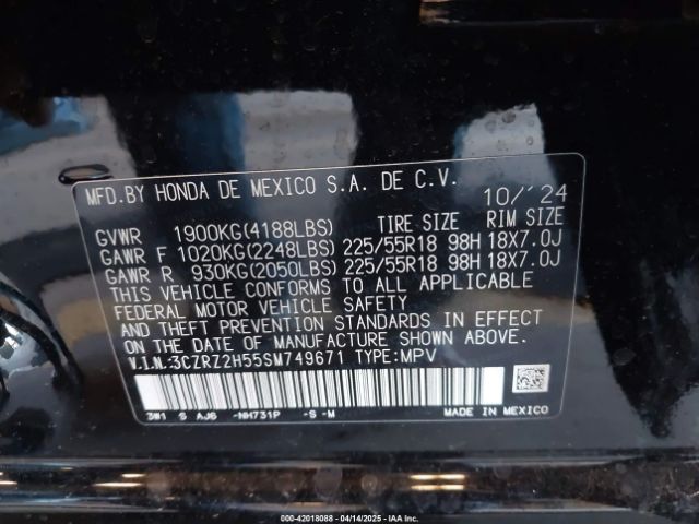 3CZRZ2H55SM749671 Honda k20z5