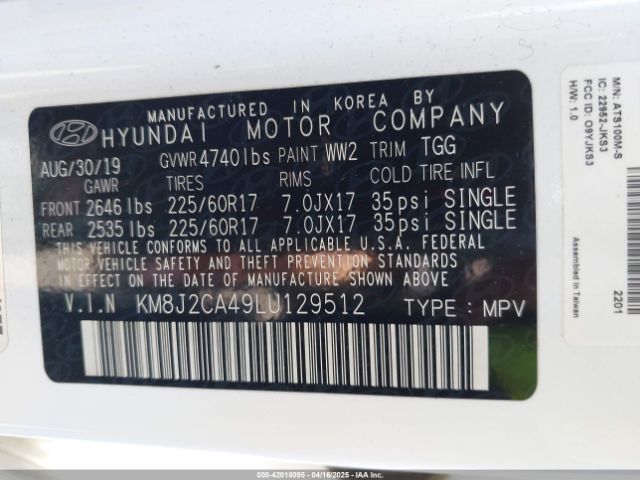 2020 HYUNDAI TUCSON KM8J2CA49LU129512 Photo 8