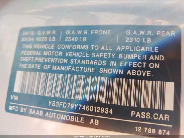 2004 SAAB 9-3 YS3FD79Y746012934 Photo 8