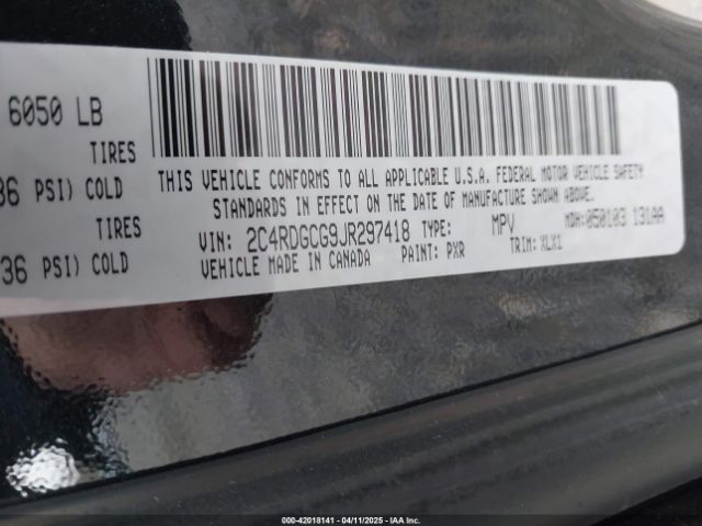 2C4RDGCG9JR297418 Dodge Grand Caravan Sxt