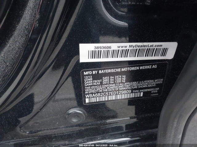 BMW 650i Gran Coupe 2014 WBA6B2C57ED129809 Image 9