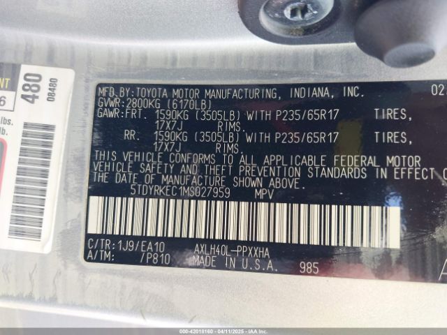 2021 TOYOTA SIENNA 5TDYRKEC1MS027959 Photo 8