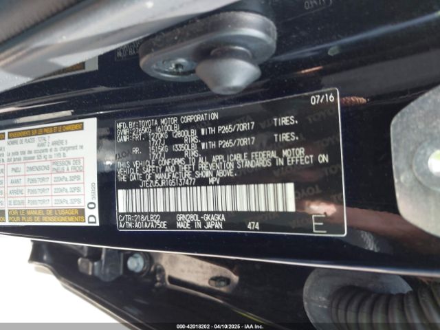 JTEZU5JR1G5137477 Toyota 4runner Sr5 Premium