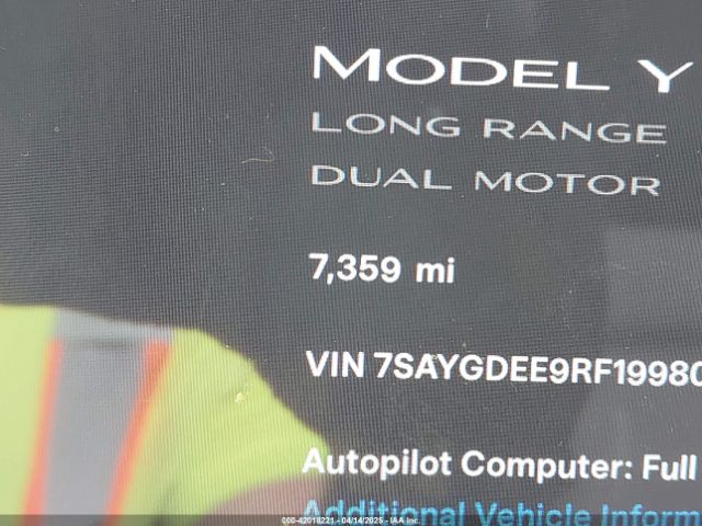 7SAYGDEE9RF199805 Tesla Model Y Long Range Dual Motor All-wheel Drive