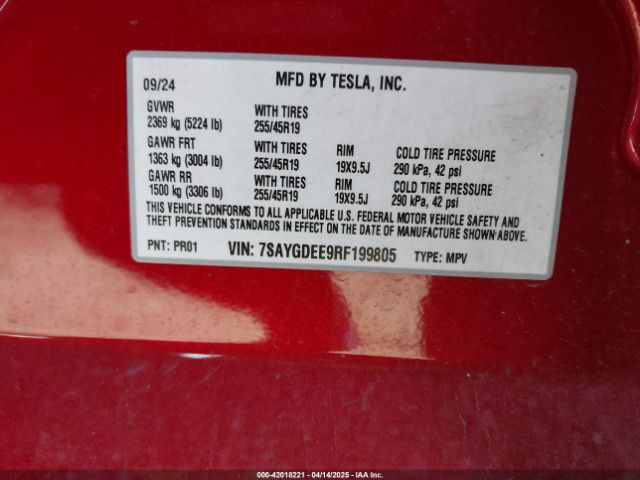 7SAYGDEE9RF199805 Tesla Model Y Long Range Dual Motor All-wheel Drive