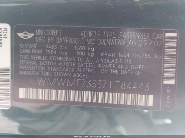 2007 MINI COOPER S WMWMF73537TT84443 Photo 8