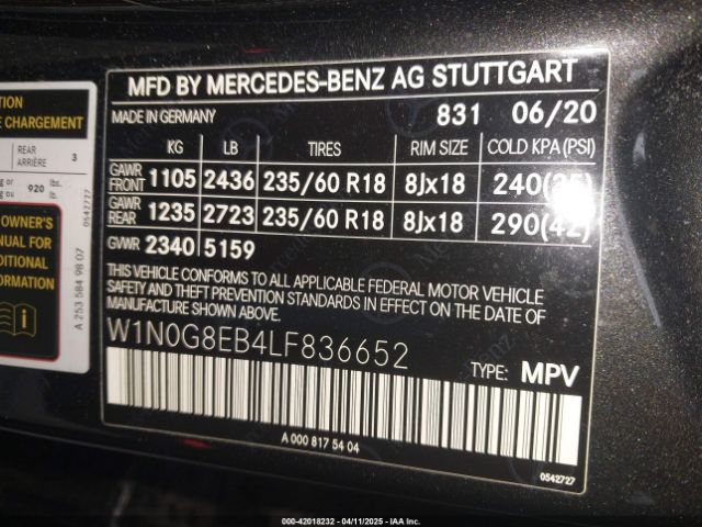 W1N0G8EB4LF836652 Mercedes-Benz Glc 300 4matic