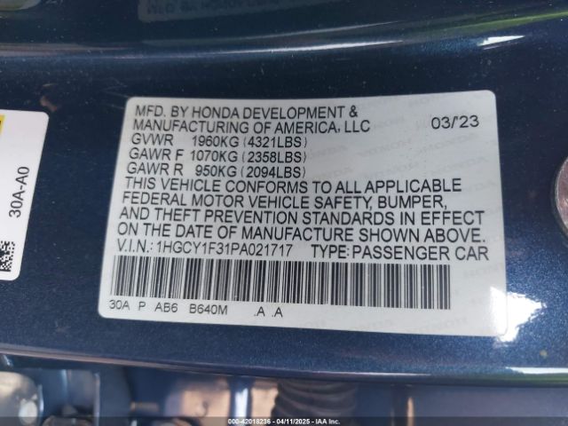 1HGCY1F31PA021717 Honda ACCORD EX