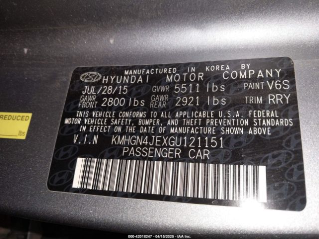 KMHGN4JEXGU121151 Hyundai Genesis 3.8