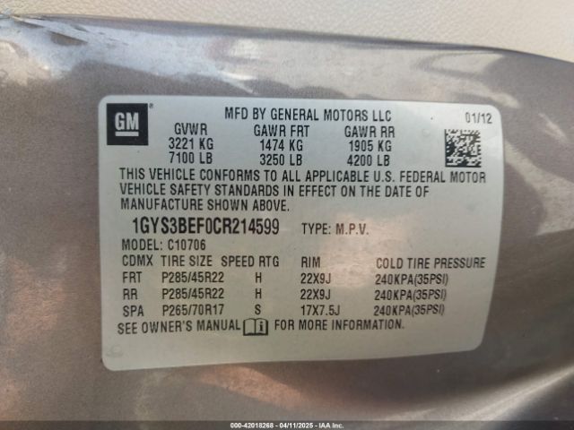 2012 CADILLAC ESCALADE 1GYS3BEF0CR214599 Photo 8