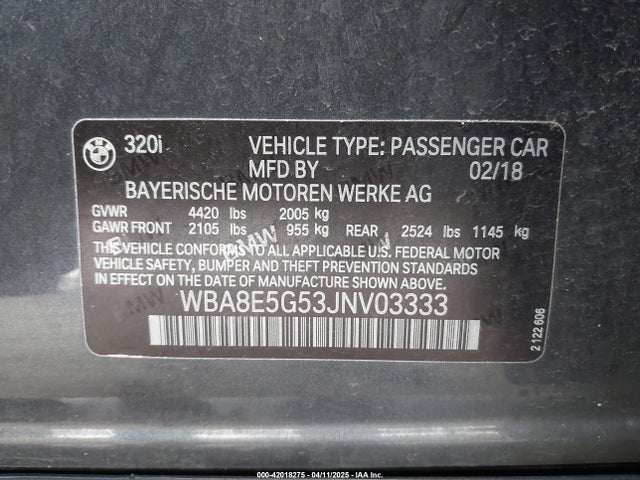 WBA8E5G53JNV03333 BMW 320i Xdrive
