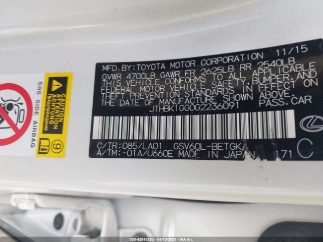 JTHBK1GG0G2236091 Lexus ES 350