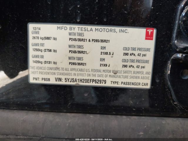 5YJSA1H20EFP62979 Tesla Model S P85d