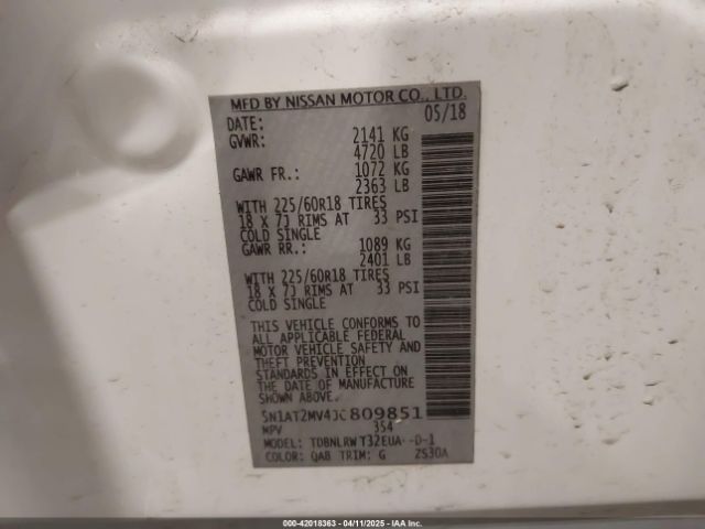 5N1AT2MV4JC809851 Nissan Rogue Sl