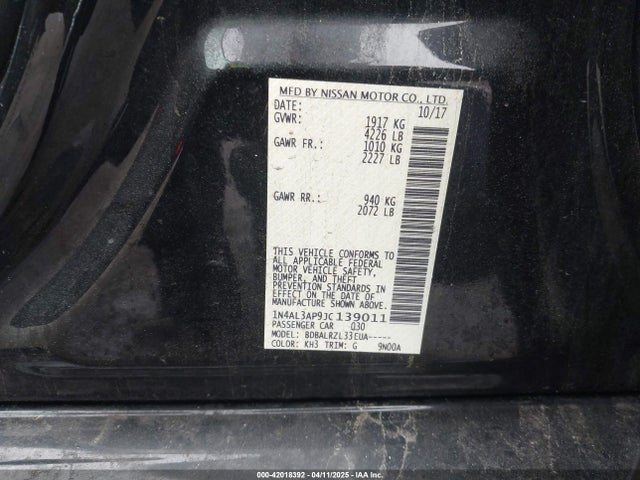 1N4AL3AP9JC139011 Nissan Altima 2.5 Sl