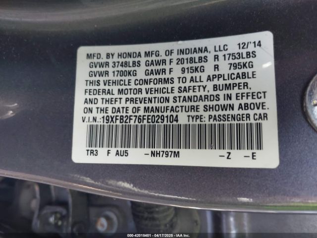 19XFB2F76FE029104 Honda CIVIC SE