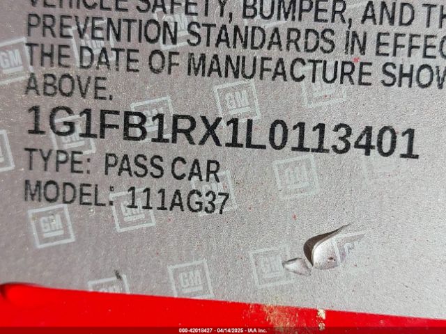 1G1FB1RX1L0113401 Chevrolet Camaro Rwd  1lt