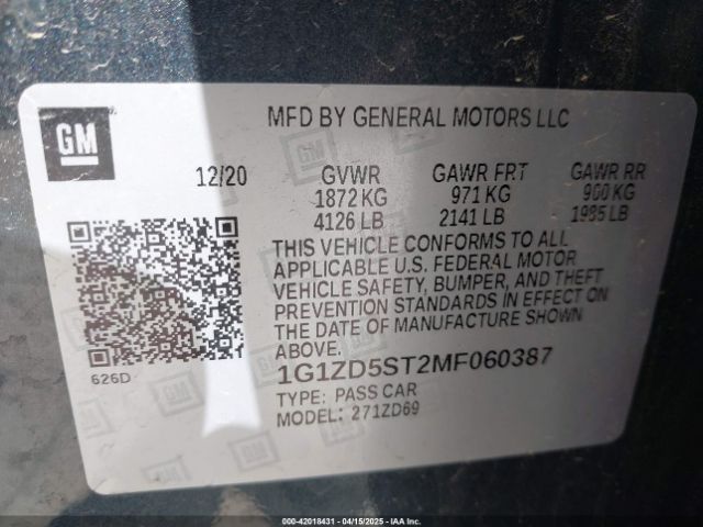 1G1ZD5ST2MF060387 Chevrolet Malibu Fwd Lt