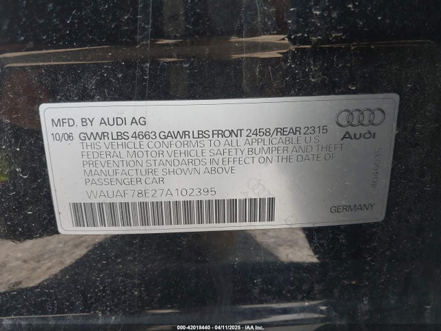 2007 AUDI A4 WAUAF78E27A102395 Photo 8