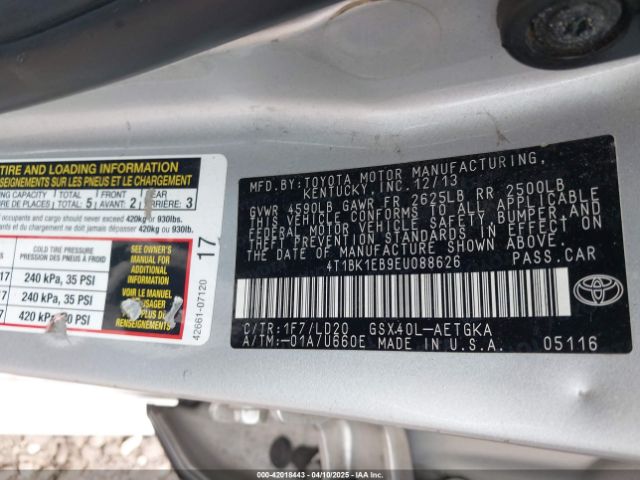 4T1BK1EB9EU088626 Toyota AVALON XLE