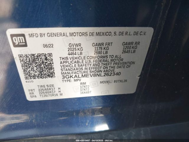 3GKALMEV8NL262340 GMC Terrain Fwd Sle