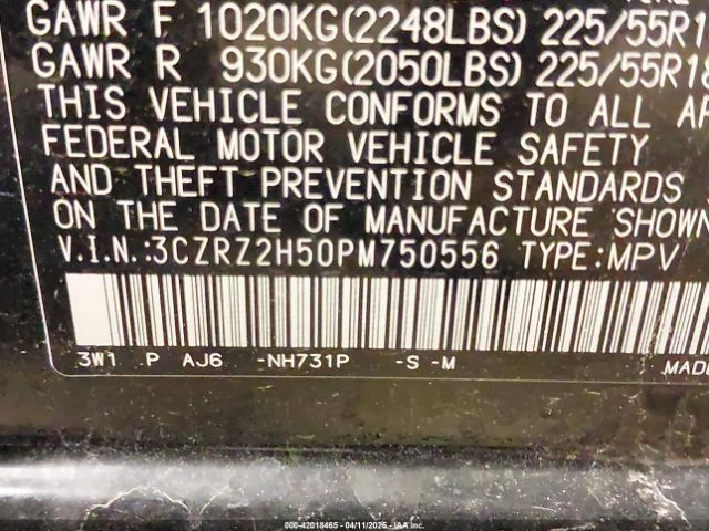 3CZRZ2H50PM750556 Honda Hr-v Awd Sport