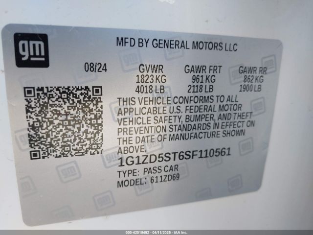 1G1ZD5ST6SF110561 Chevrolet Malibu Fwd 1lt