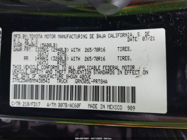 3TMCZ5AN5MM438543 Toyota Tacoma Trd Off-road