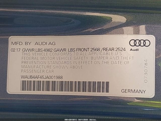 WAUB4AF45JA001988 Audi S4 3.0t Premium Plus